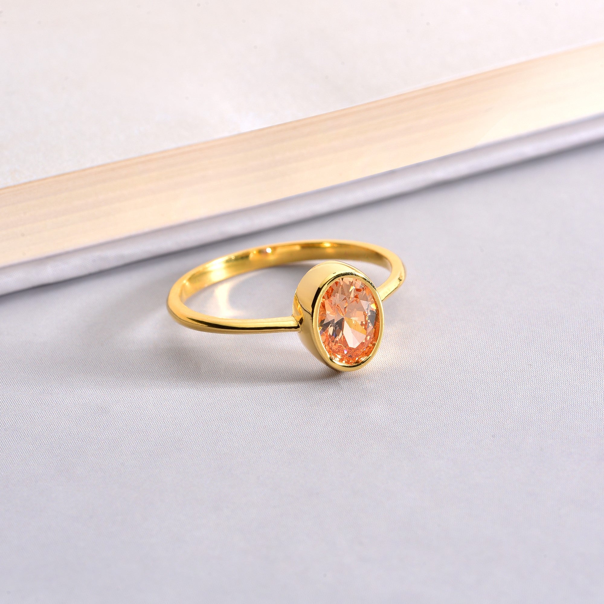 Oval Citrine Bezel Ring in 14K Solid Gold, November Birthstone Queen Jewelry Rings