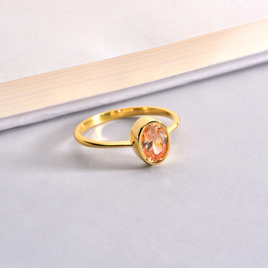 Oval Citrine Bezel Ring in 14K Solid Gold, November Birthstone Queen Jewelry Rings
