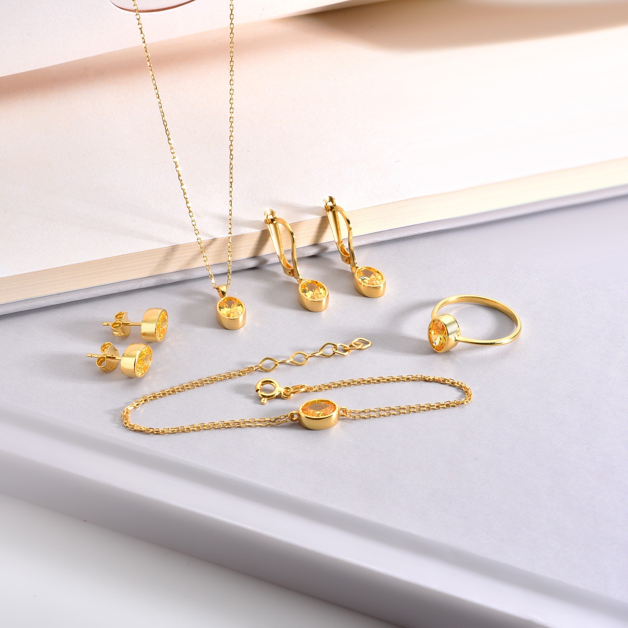 Oval Yellow Topaz Bezel Dangle Earrings in 14K Solid Gold, Birthstone Jewelry Queen Jewelry Earrings