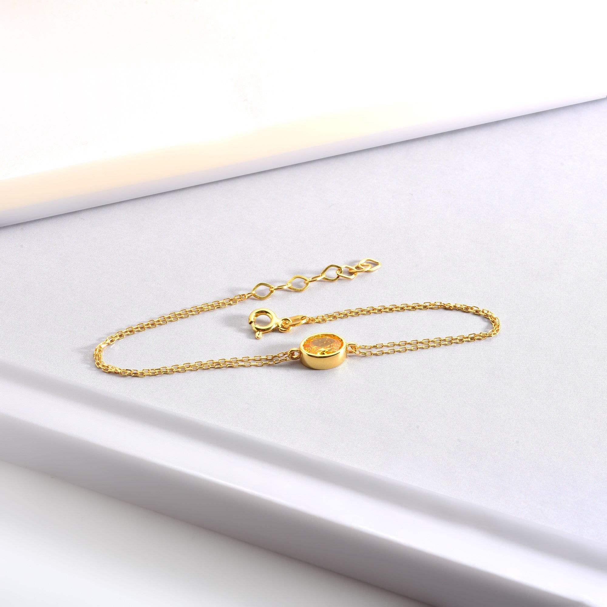 Oval Yellow Topaz Bezel Bracelet in 14K Solid Gold, Birthstone Jewelry Queen Jewelry Bracelet