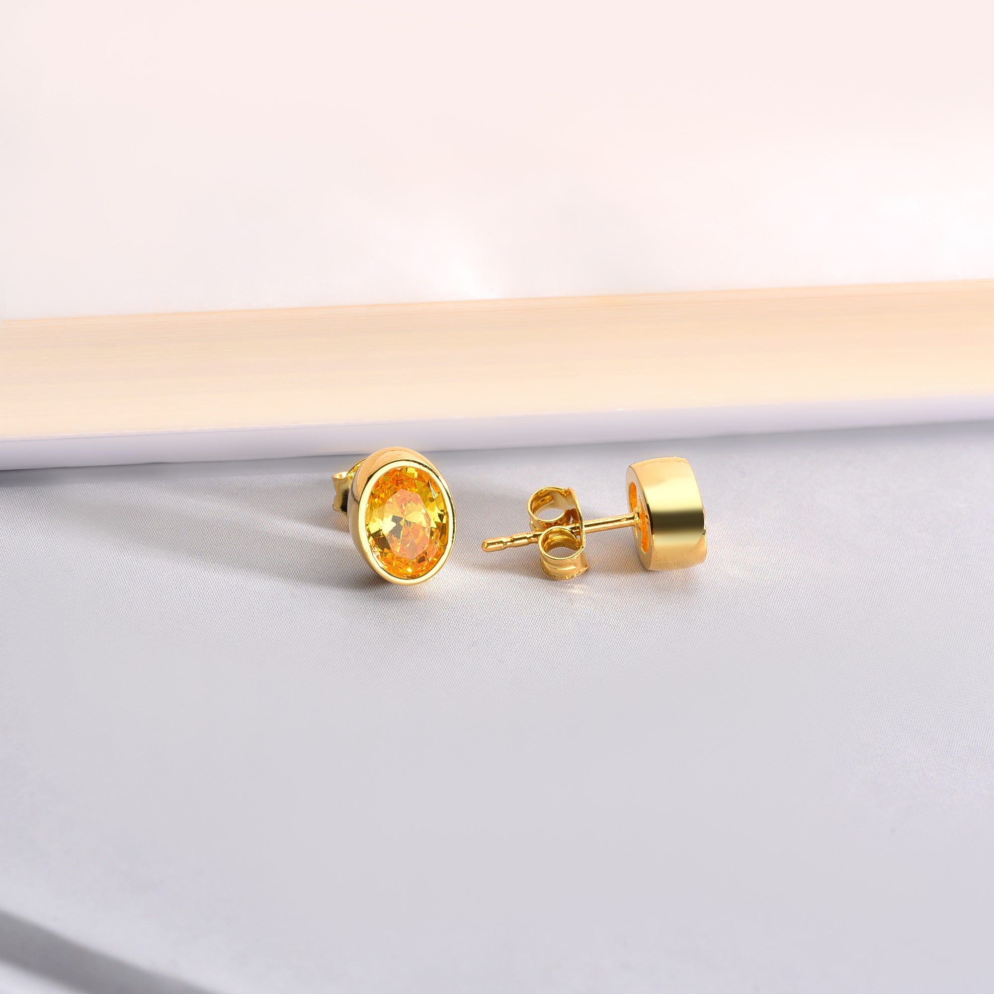 Oval Yellow Topaz Bezel Stud Earrings in 14K Solid Gold, Birthstone Jewelry Queen Jewelry Earrings