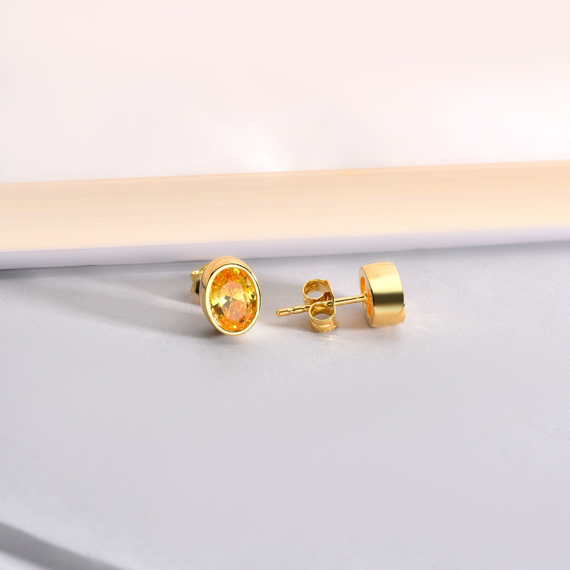 Oval Yellow Topaz Bezel Stud Earrings in 14K Solid Gold, Birthstone Jewelry Queen Jewelry Earrings