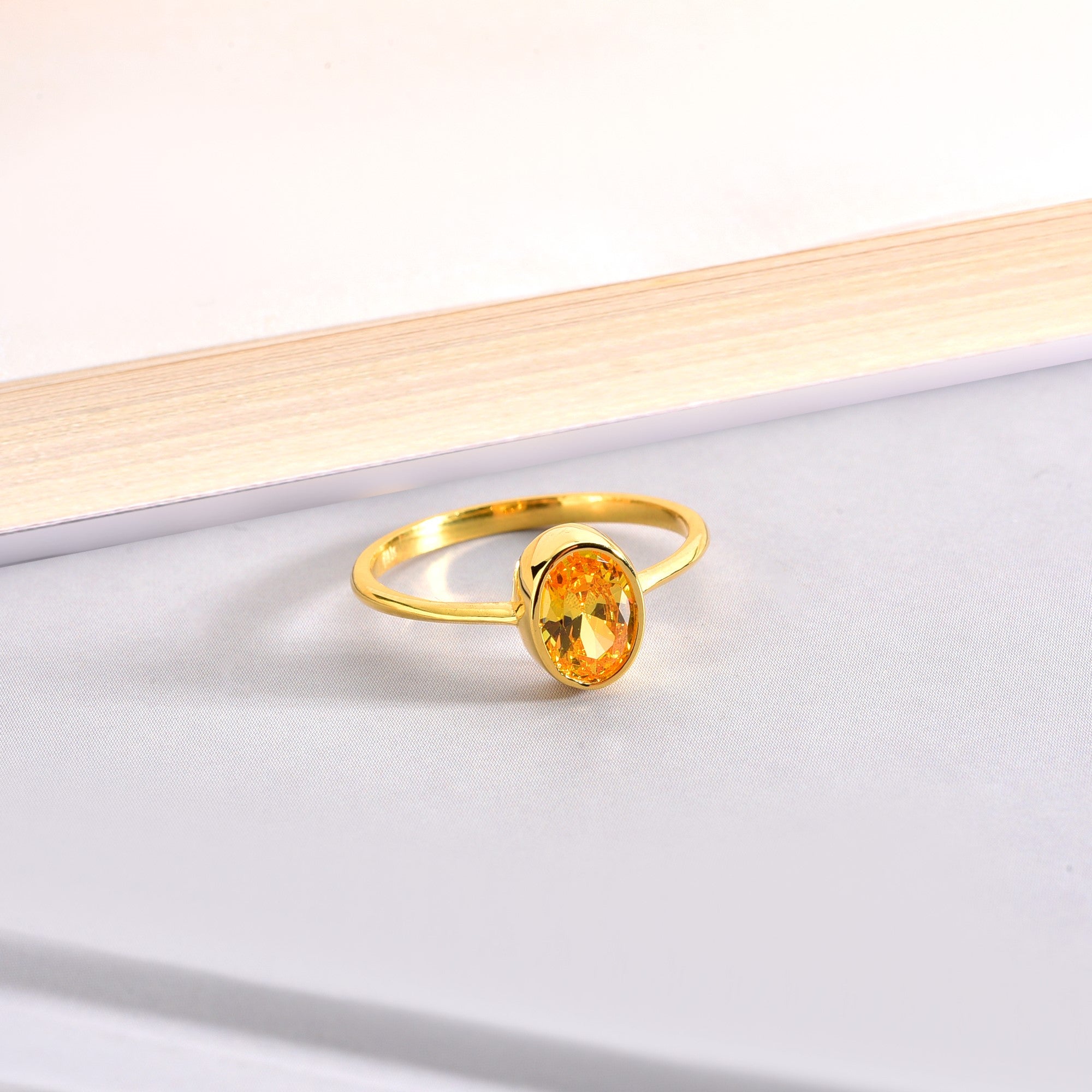 Oval Yellow Topaz Bezel Ring in 14K Solid Gold, Birthstone Jewelry Queen Jewelry Rings