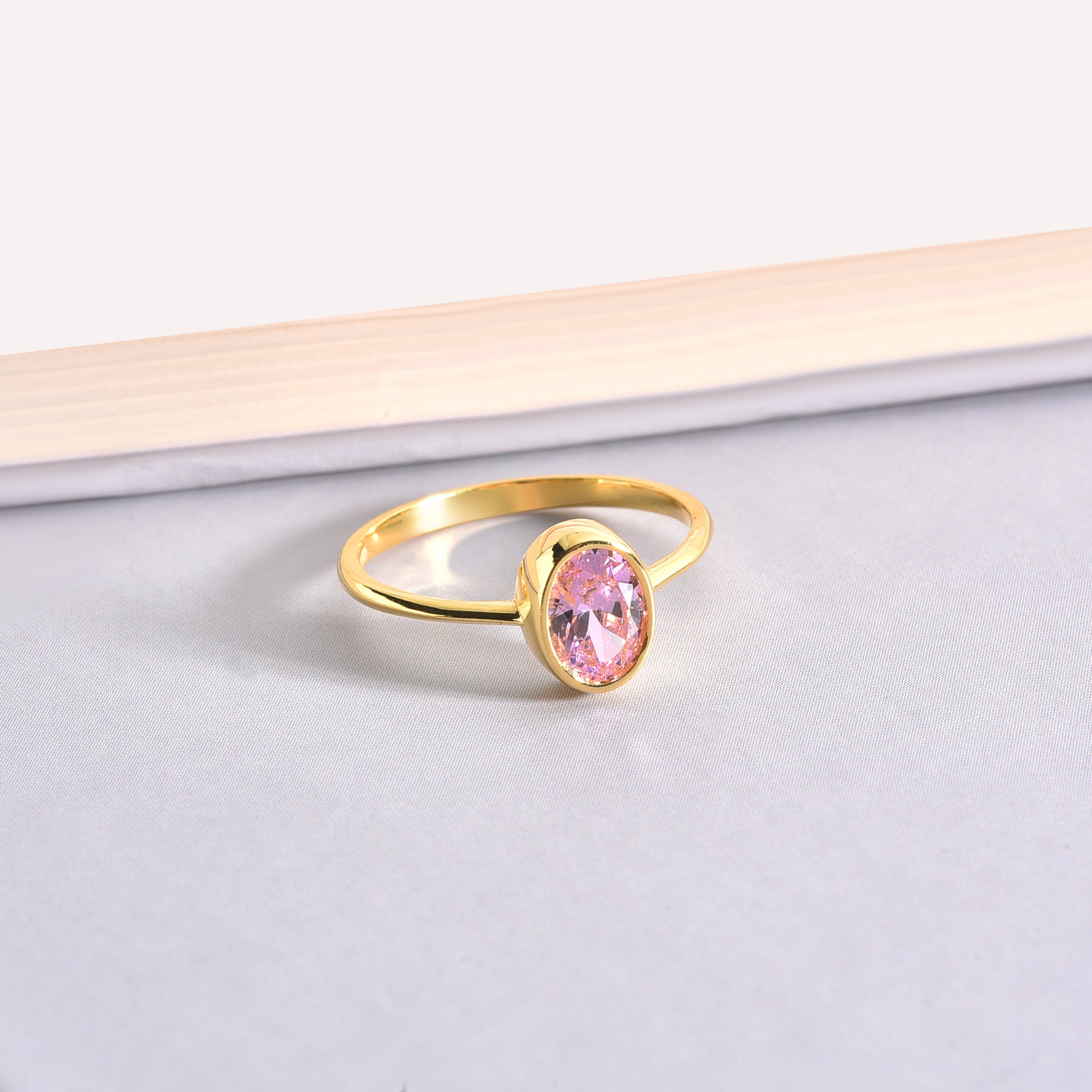Oval Pink Tourmaline Bezel Ring in 14K Solid Gold, October Birthstone Queen Jewelry Rings