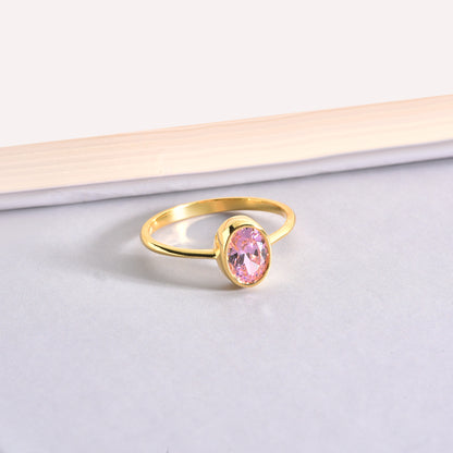 Oval Pink Tourmaline Bezel Ring in 14K Solid Gold, October Birthstone Queen Jewelry Rings