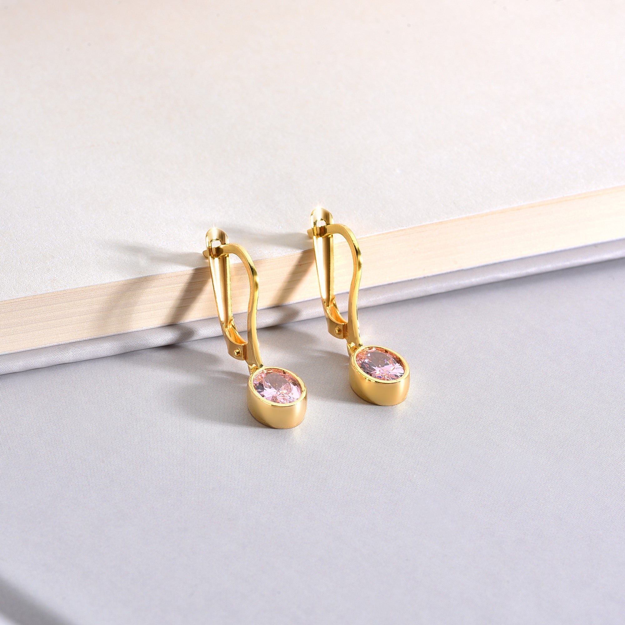 Oval Pink Tourmaline Bezel Dangle Earrings in 14K Solid Gold, October Birthstone Queen Jewelry Earrings