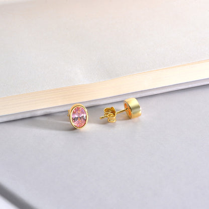 Oval Pink Tourmaline Bezel Stud Earrings in 14K Solid Gold, October Birthstone Queen Jewelry Earrings