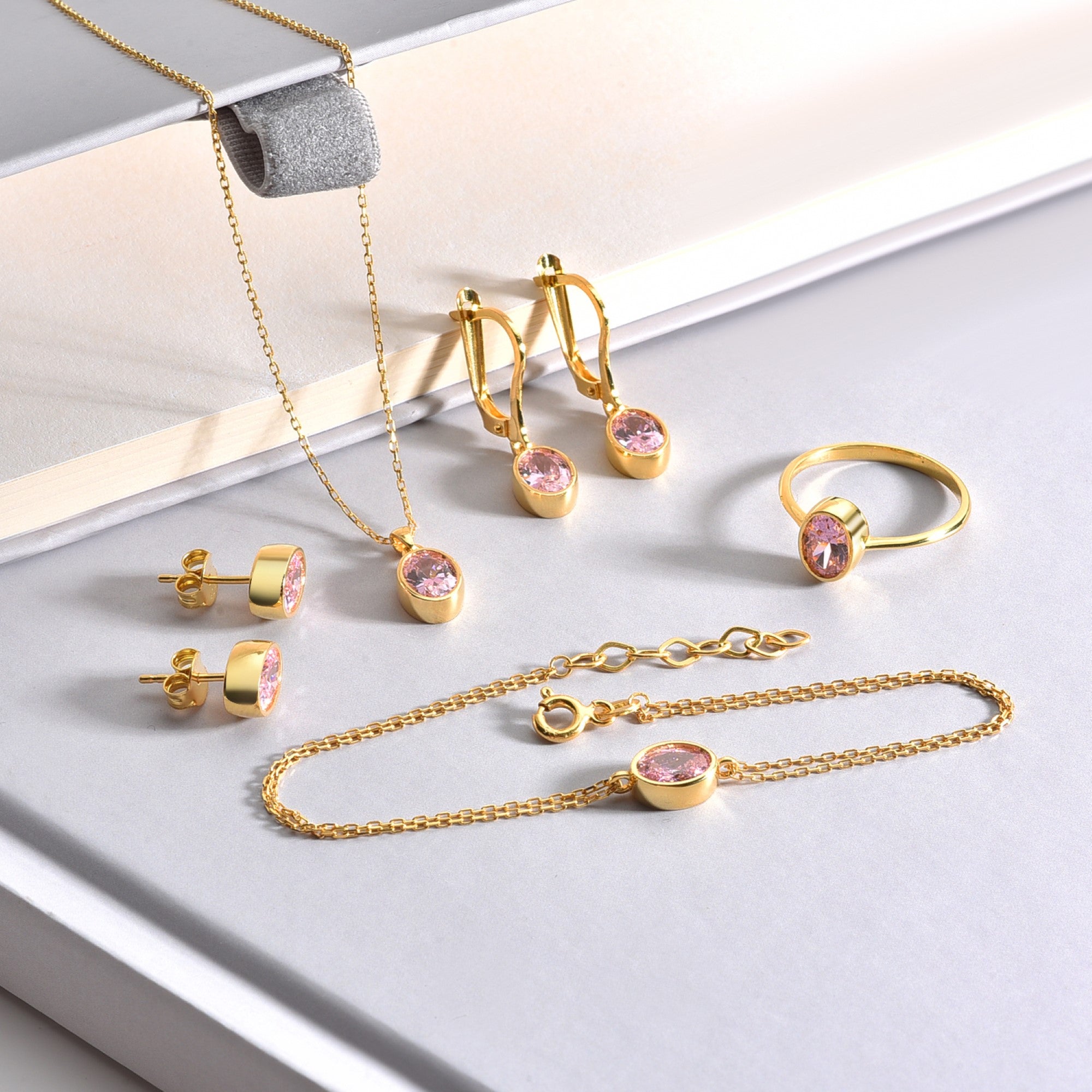 Oval Pink Tourmaline Bezel Dangle Earrings in 14K Solid Gold, October Birthstone Queen Jewelry Earrings