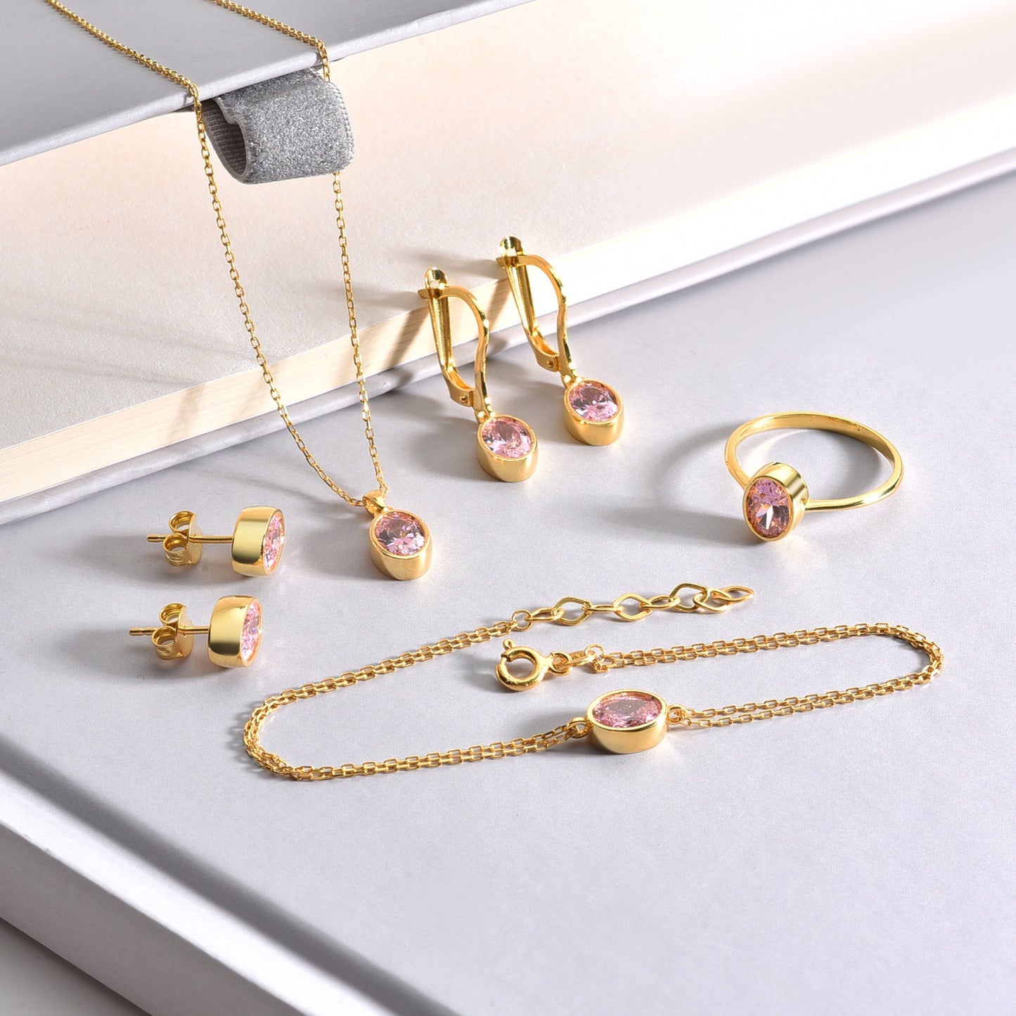 Oval Pink Tourmaline Bezel Dangle Earrings in 14K Solid Gold, October Birthstone Queen Jewelry Earrings