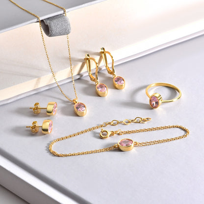 Oval Pink Tourmaline Bezel Dangle Earrings in 14K Solid Gold, October Birthstone Queen Jewelry Earrings