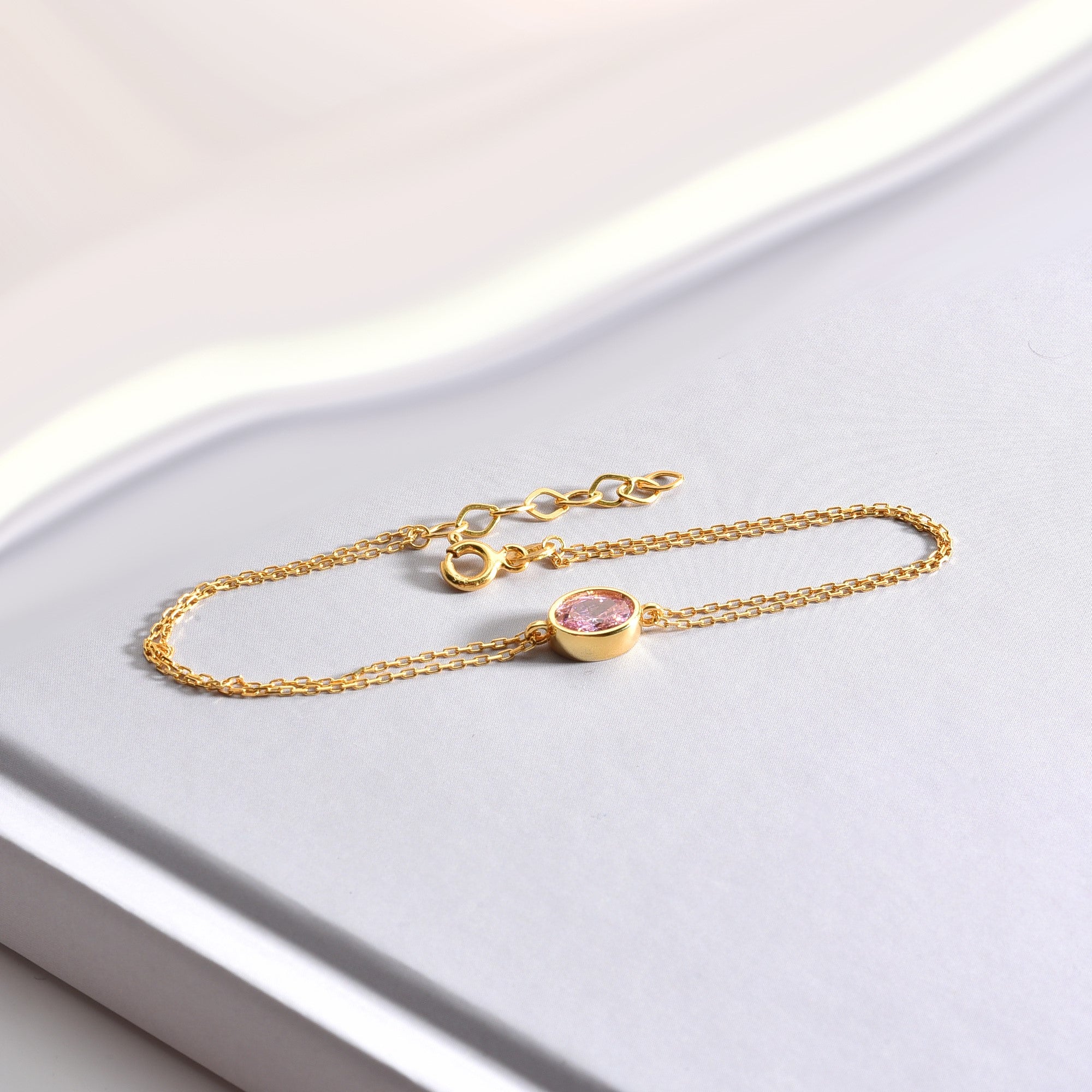 Oval Pink Tourmaline Bezel Bracelet in 14K Solid Gold, October Birthstone Queen Jewelry Bracelet