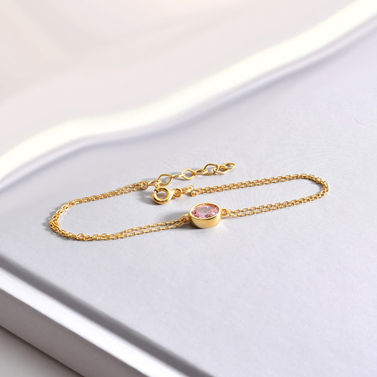 Oval Pink Tourmaline Bezel Bracelet in 14K Solid Gold, October Birthstone Queen Jewelry Bracelet