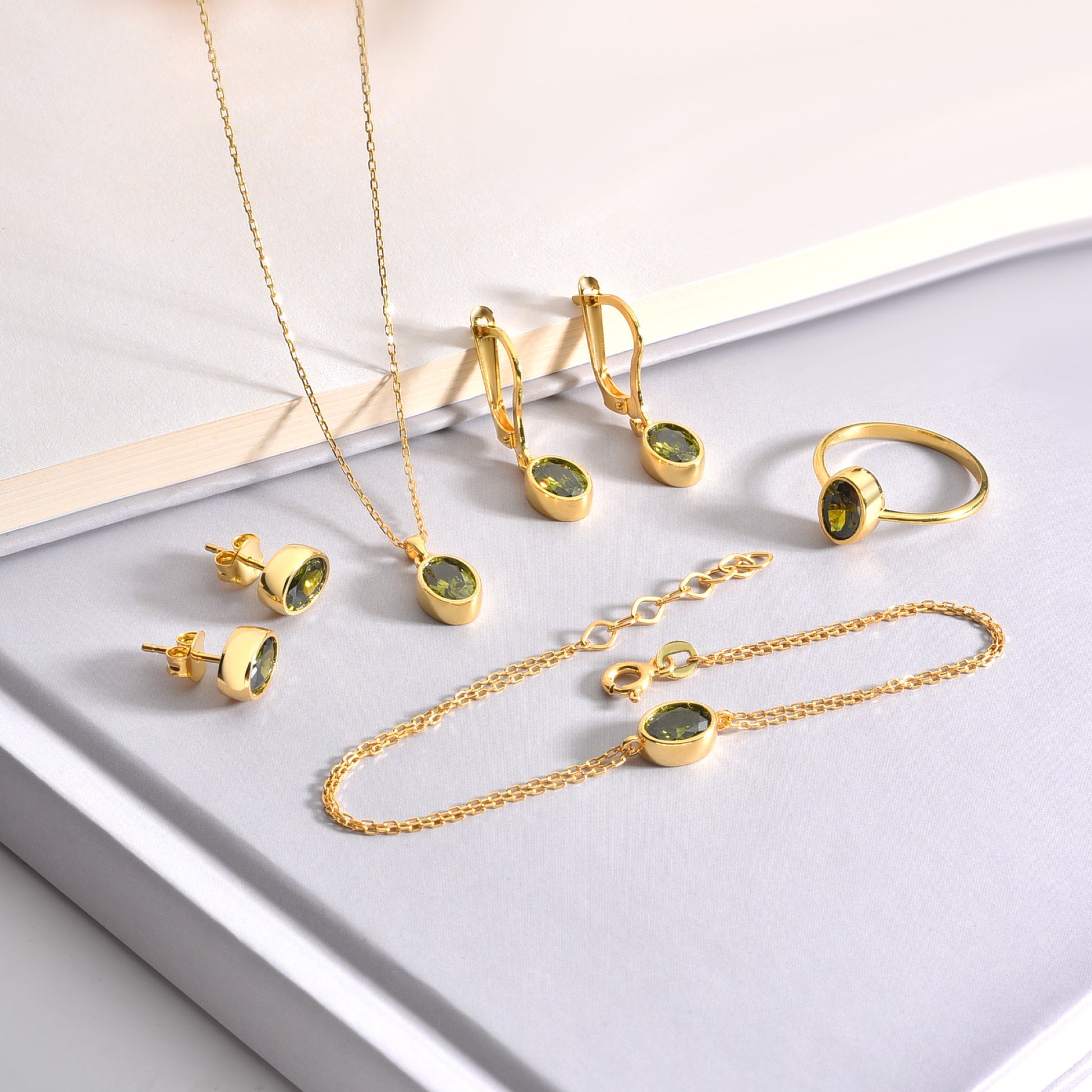 Oval Peridot Bezel Stud Earrings in 14K Solid Gold, August Birthstone Queen Jewelry Earrings