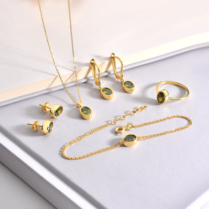 Oval Peridot Bezel Stud Earrings in 14K Solid Gold, August Birthstone Queen Jewelry Earrings