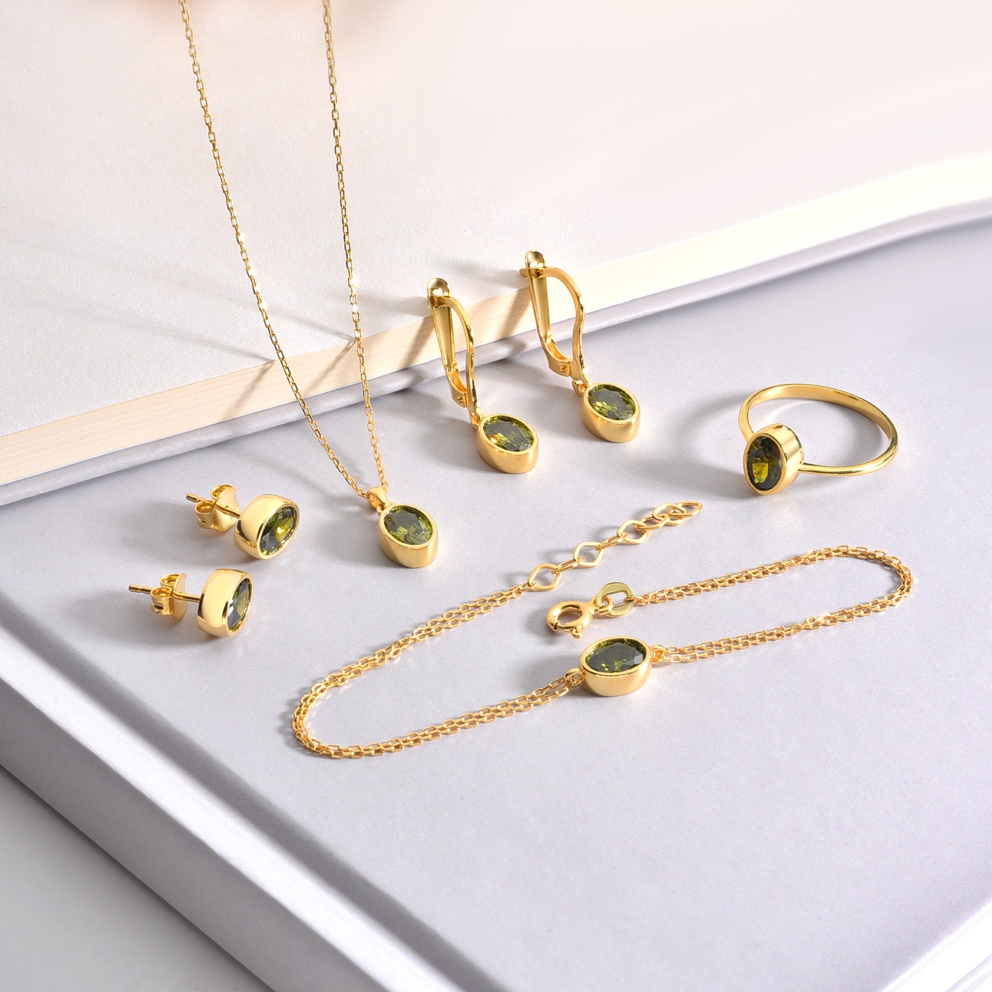 Oval Peridot Bezel Dangle Earrings in 14K Solid Gold, August Birthstone Queen Jewelry Earrings