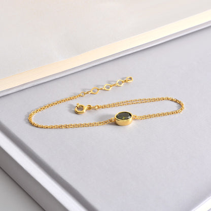 Oval Peridot Bezel Bracelet in 14K Solid Gold, August Birthstone Queen Jewelry Bracelet