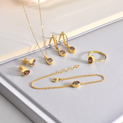 Oval Smoky Quartz Bezel Stud Earrings in 14K Solid Gold, Birthstone Jewelry Queen Jewelry Earrings
