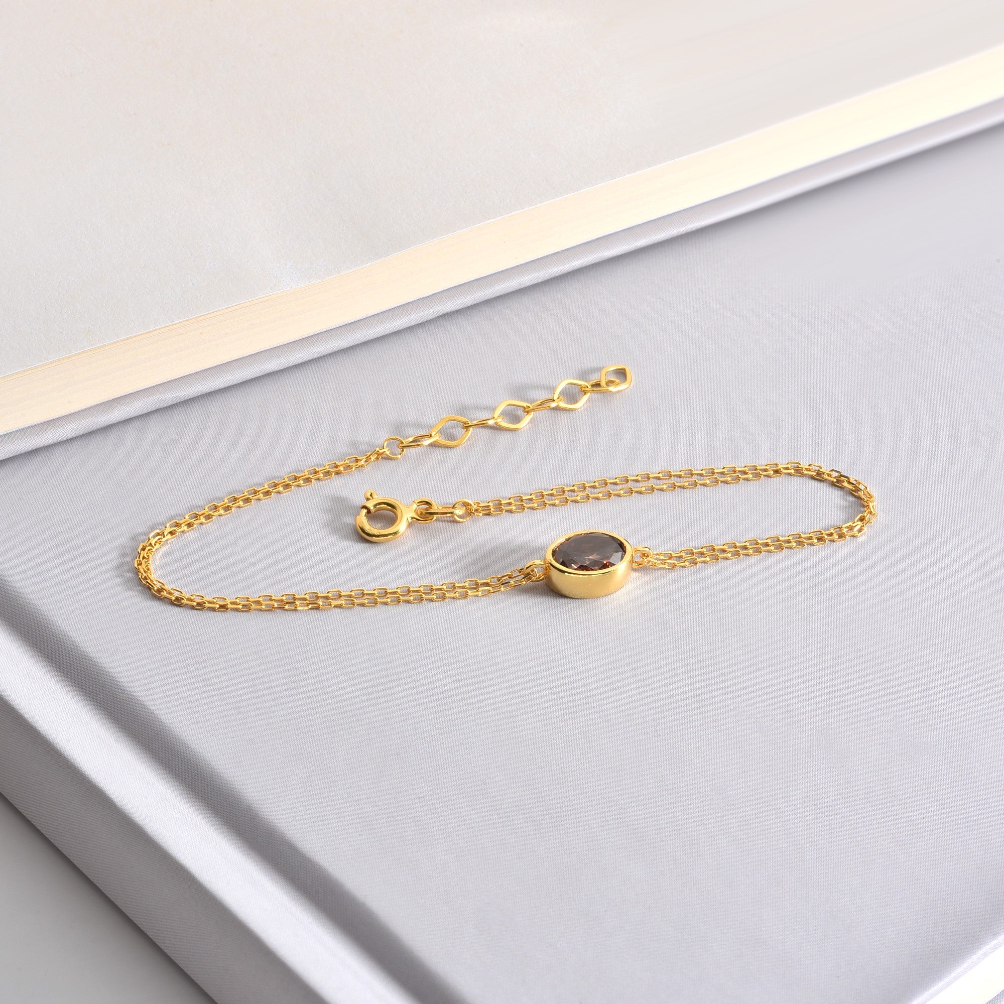 Oval Smoky Quartz Bezel Bracelet in 14K Solid Gold, Birthstone Jewelry Queen Jewelry Bracelet