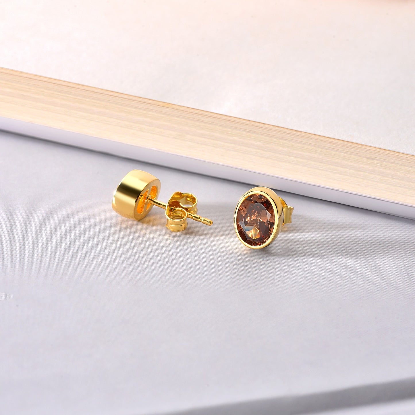 Oval Smoky Quartz Bezel Stud Earrings in 14K Solid Gold, Birthstone Jewelry Queen Jewelry Earrings