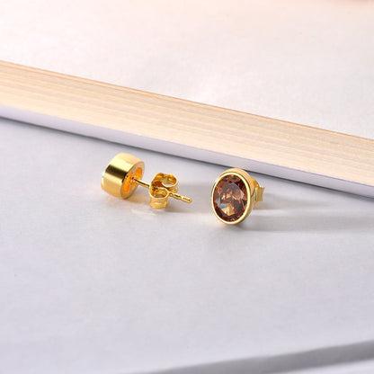 Oval Smoky Quartz Bezel Stud Earrings in 14K Solid Gold, Birthstone Jewelry Queen Jewelry Earrings