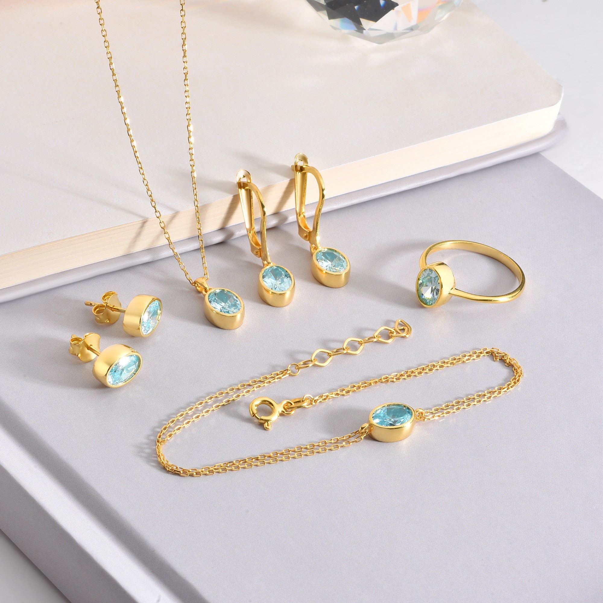 Oval Aquamarine Bezel Dangle Earrings in 14K Solid Gold, March Birthstone Queen Jewelry Earrings
