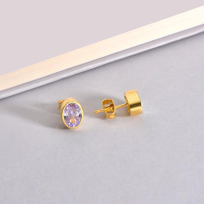 Oval Alexandrite Bezel Stud Earrings in 14K Solid Gold, June Birthstone Queen Jewelry Earrings