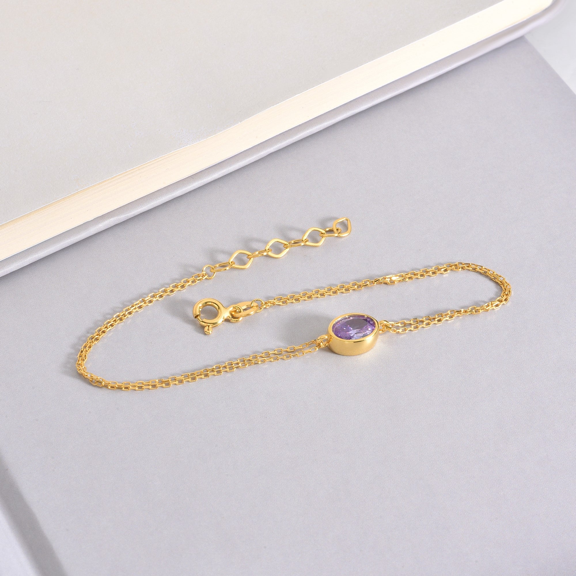 Oval Alexandrite Bezel Bracelet in 14K Solid Gold, June Birthstone Queen Jewelry Bracelet