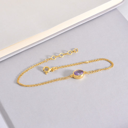 Oval Alexandrite Bezel Bracelet in 14K Solid Gold, June Birthstone Queen Jewelry Bracelet