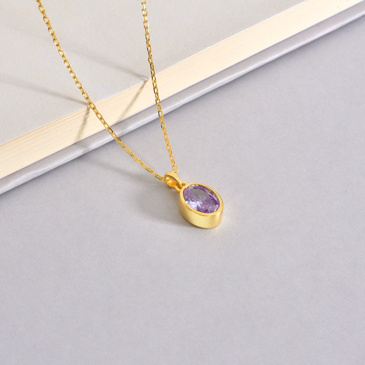Oval Alexandrite Bezel Necklace 14K Solid Gold, June Birthstone Charm Pendant Queen Jewelry Necklace