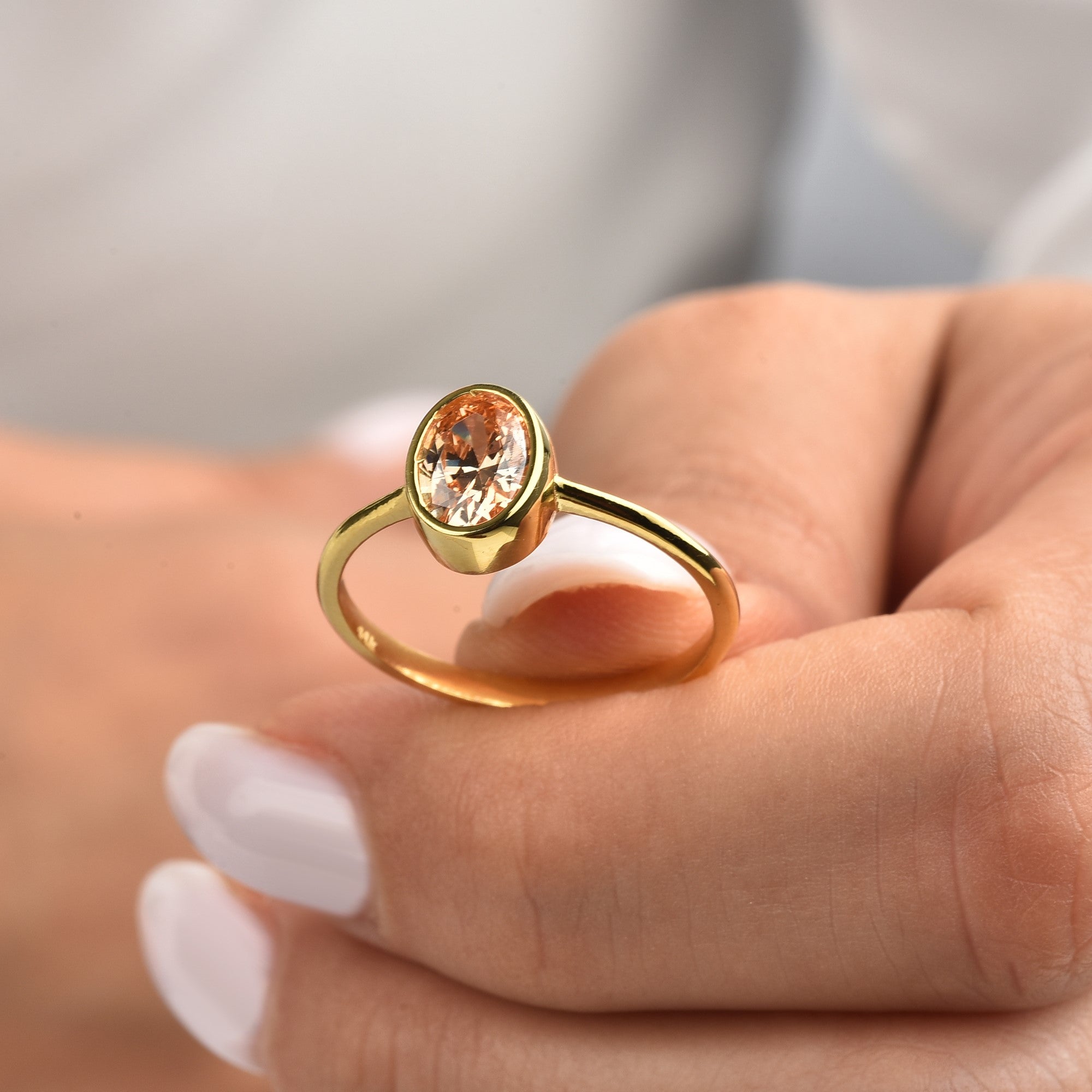 Oval Citrine Bezel Ring in 14K Solid Gold, November Birthstone Queen Jewelry Rings