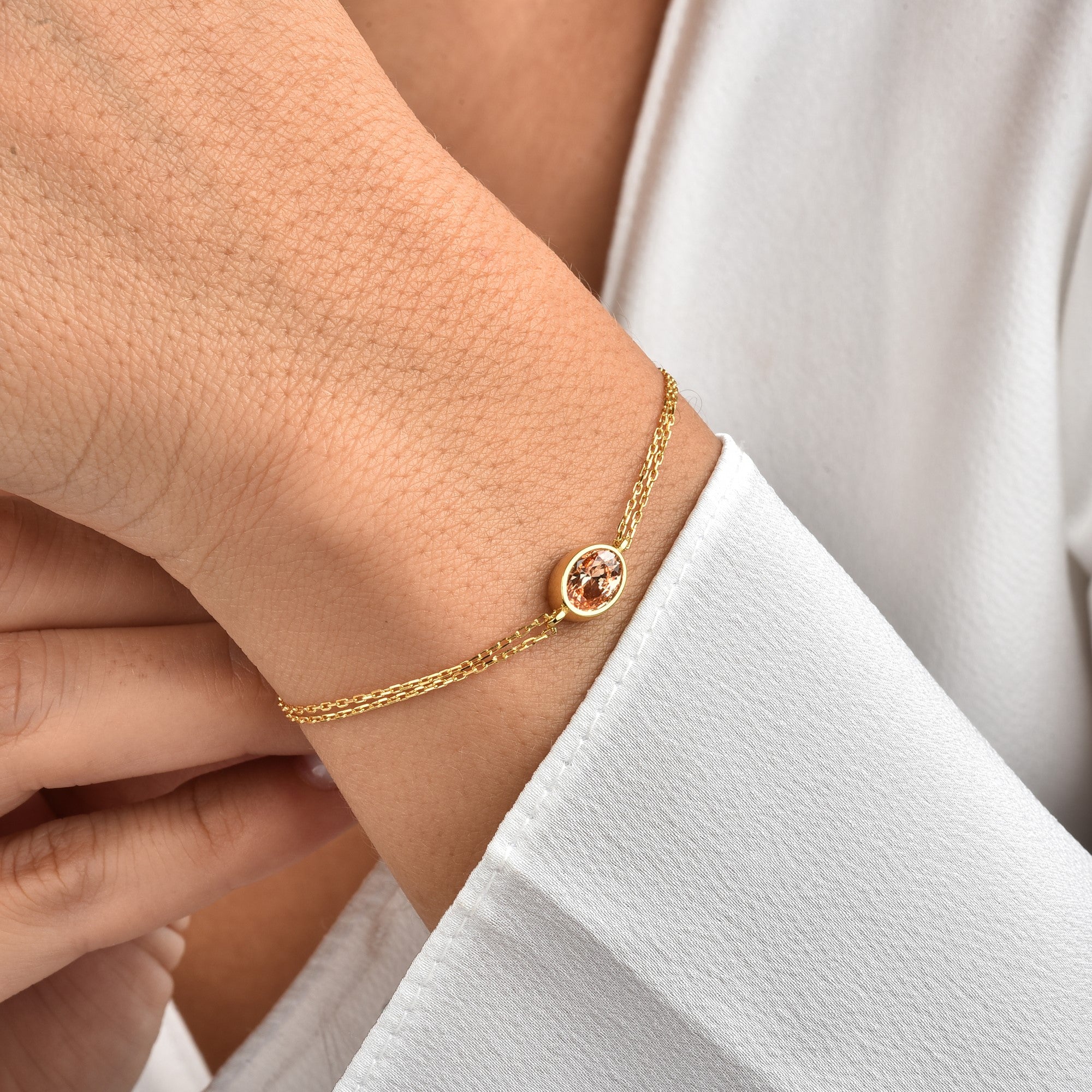 Oval Citrine Bezel Bracelet in 14K Solid Gold, November Birthstone Queen Jewelry Bracelet