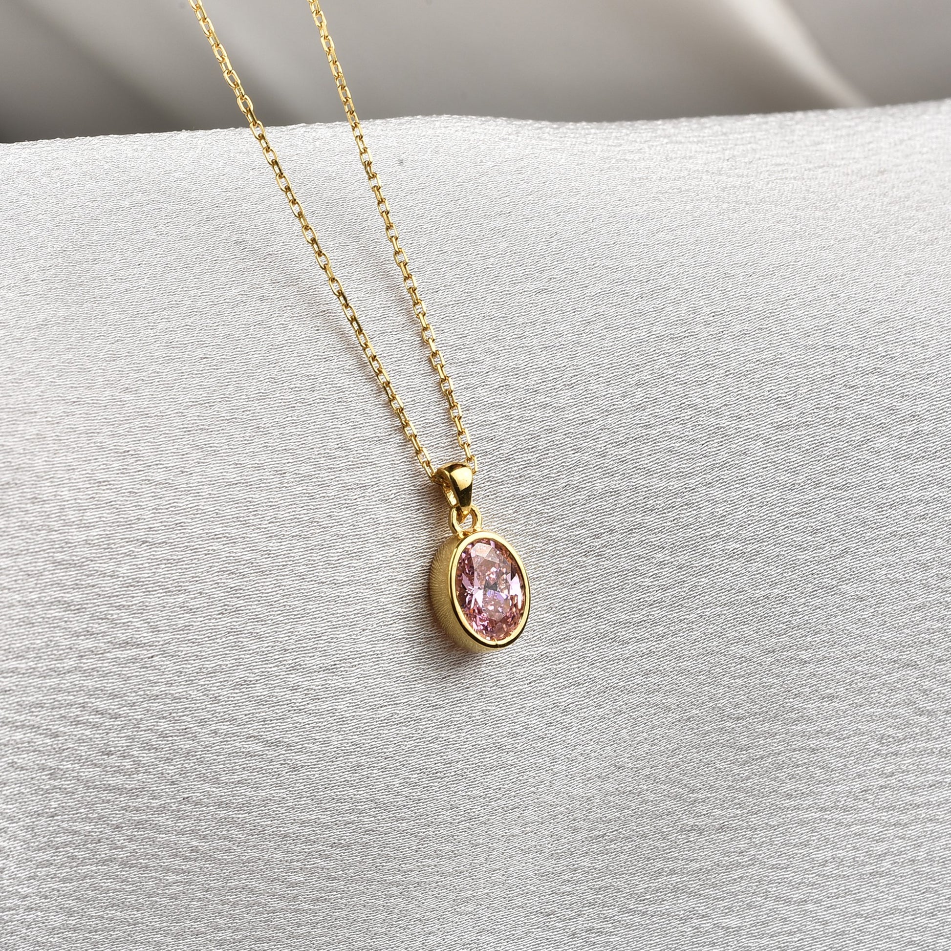 Oval Pink Tourmaline Bezel Necklace 14K Solid Gold, October Birthstone Charm Pendant Queen Jewelry Necklace