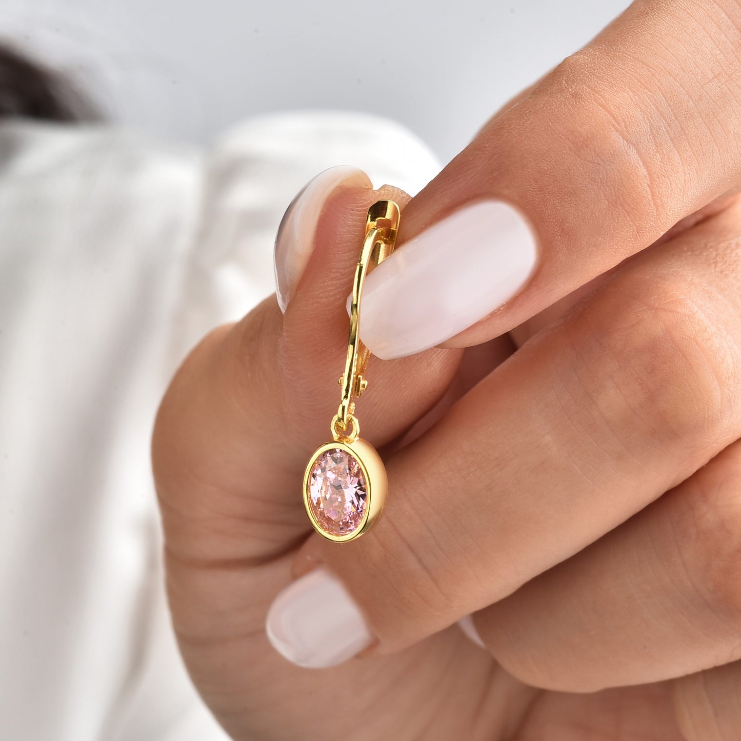 Oval Pink Tourmaline Bezel Dangle Earrings in 14K Solid Gold, October Birthstone Queen Jewelry Earrings