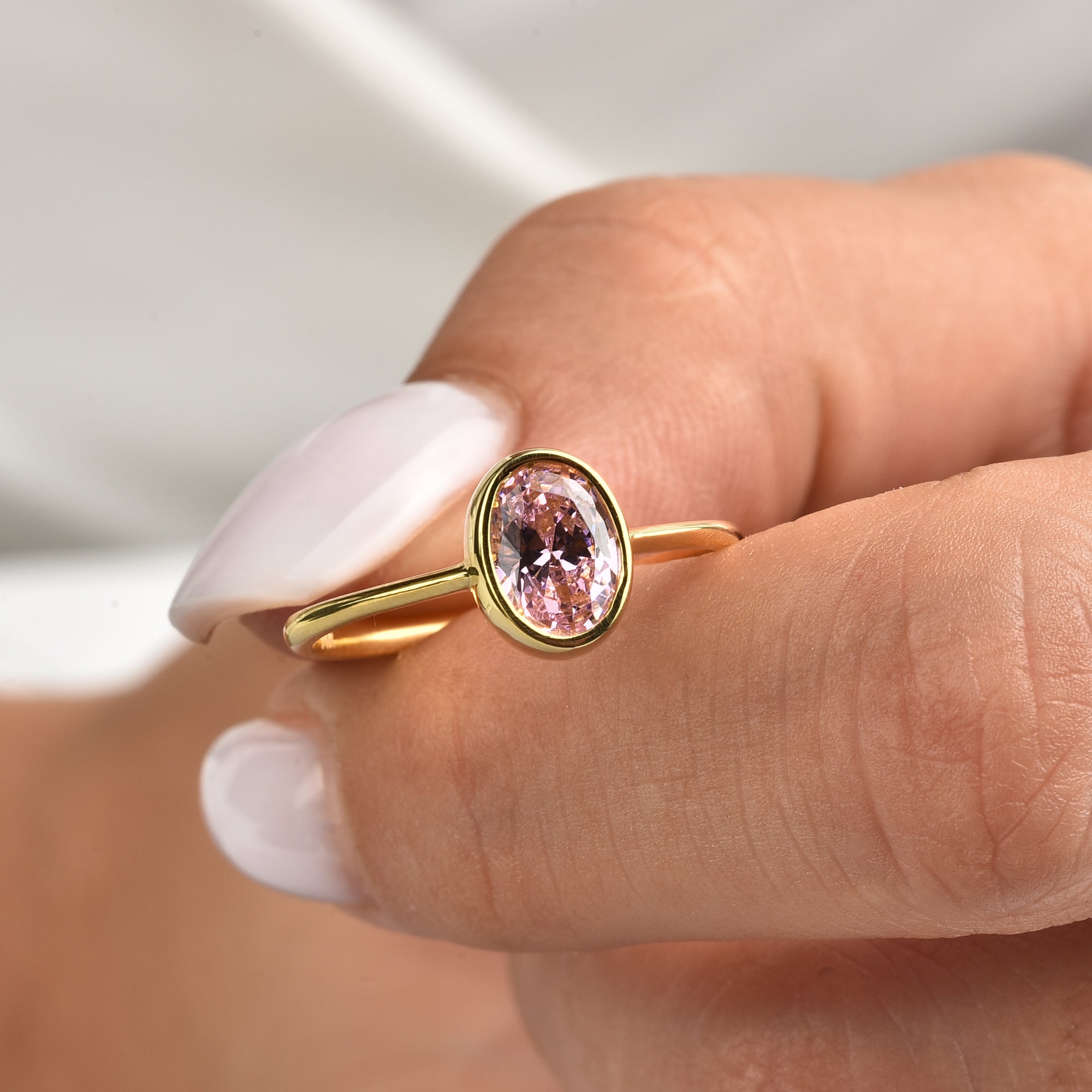 Oval Pink Tourmaline Bezel Ring in 14K Solid Gold, October Birthstone Queen Jewelry Rings