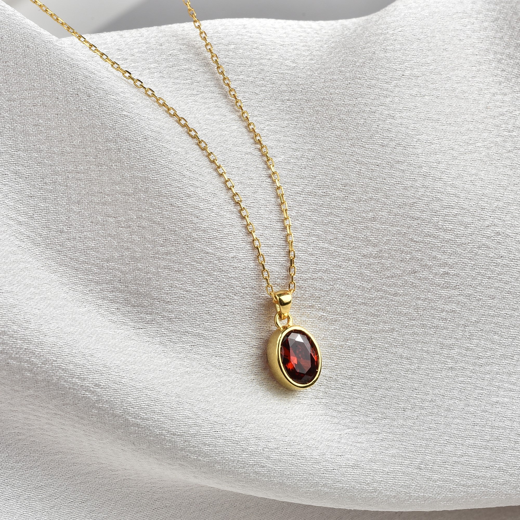 Oval Garnet Bezel Necklace 14K Solid Gold, January Birthstone Charm Pendant Queen Jewelry Necklace