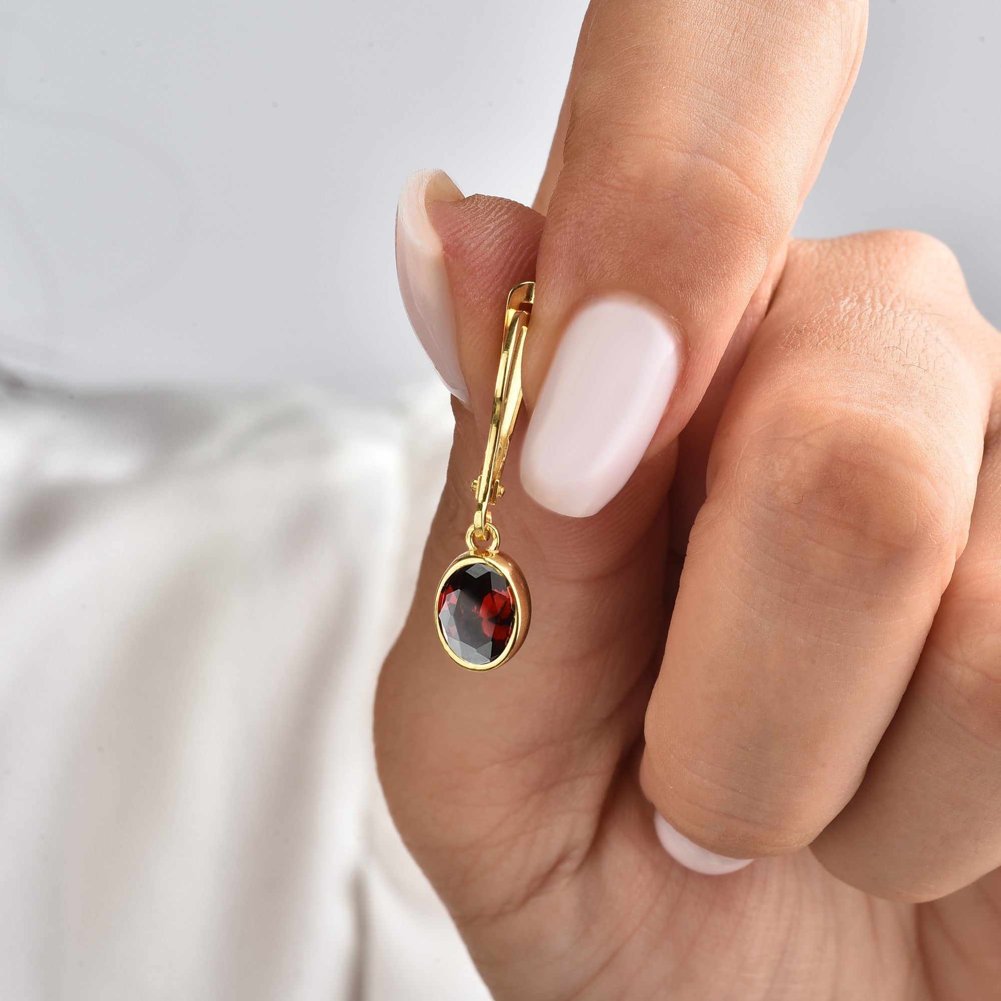 Oval Garnet Bezel Dangle Earrings in 14K Solid Gold, January Birthstone Queen Jewelry Earrings