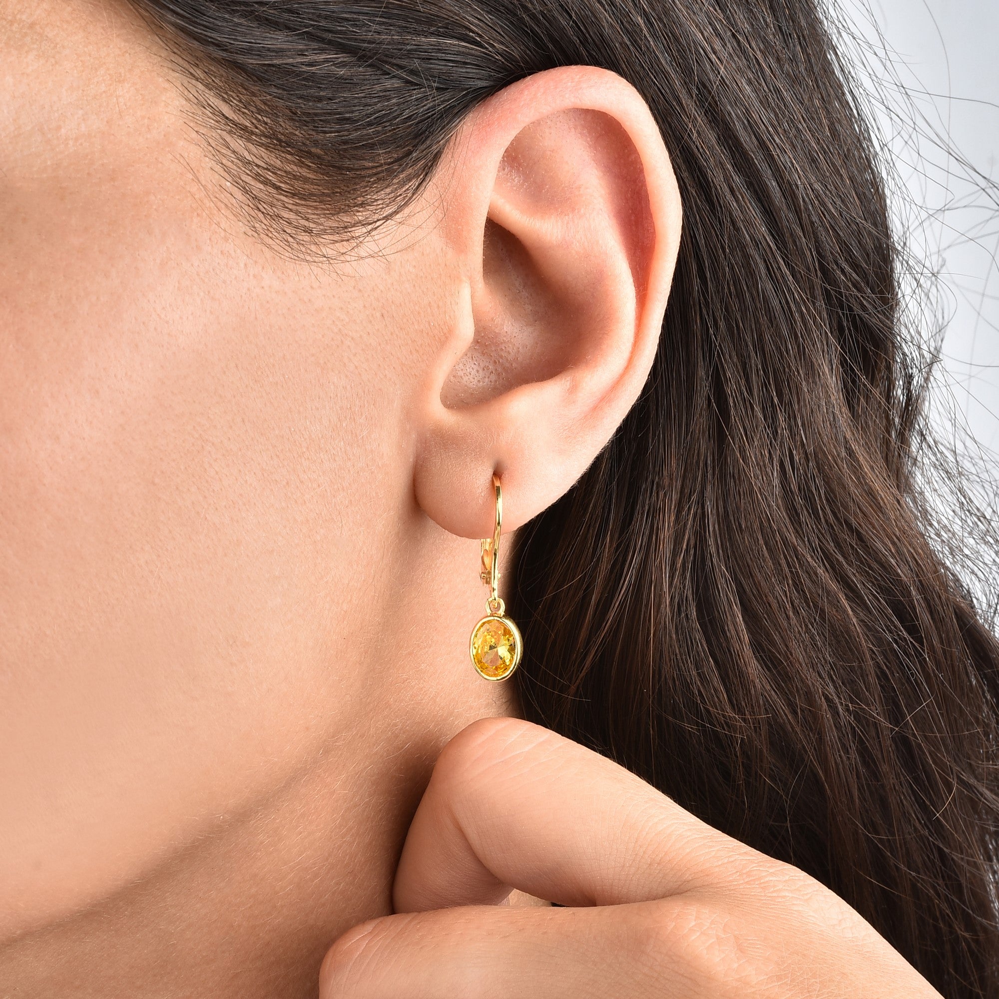 Oval Yellow Topaz Bezel Dangle Earrings in 14K Solid Gold, Birthstone Jewelry Queen Jewelry Earrings