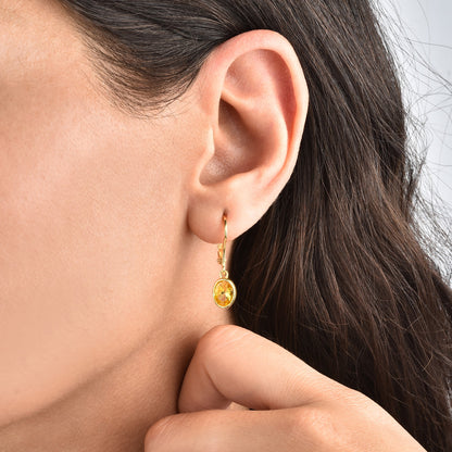 Oval Yellow Topaz Bezel Dangle Earrings in 14K Solid Gold, Birthstone Jewelry Queen Jewelry Earrings