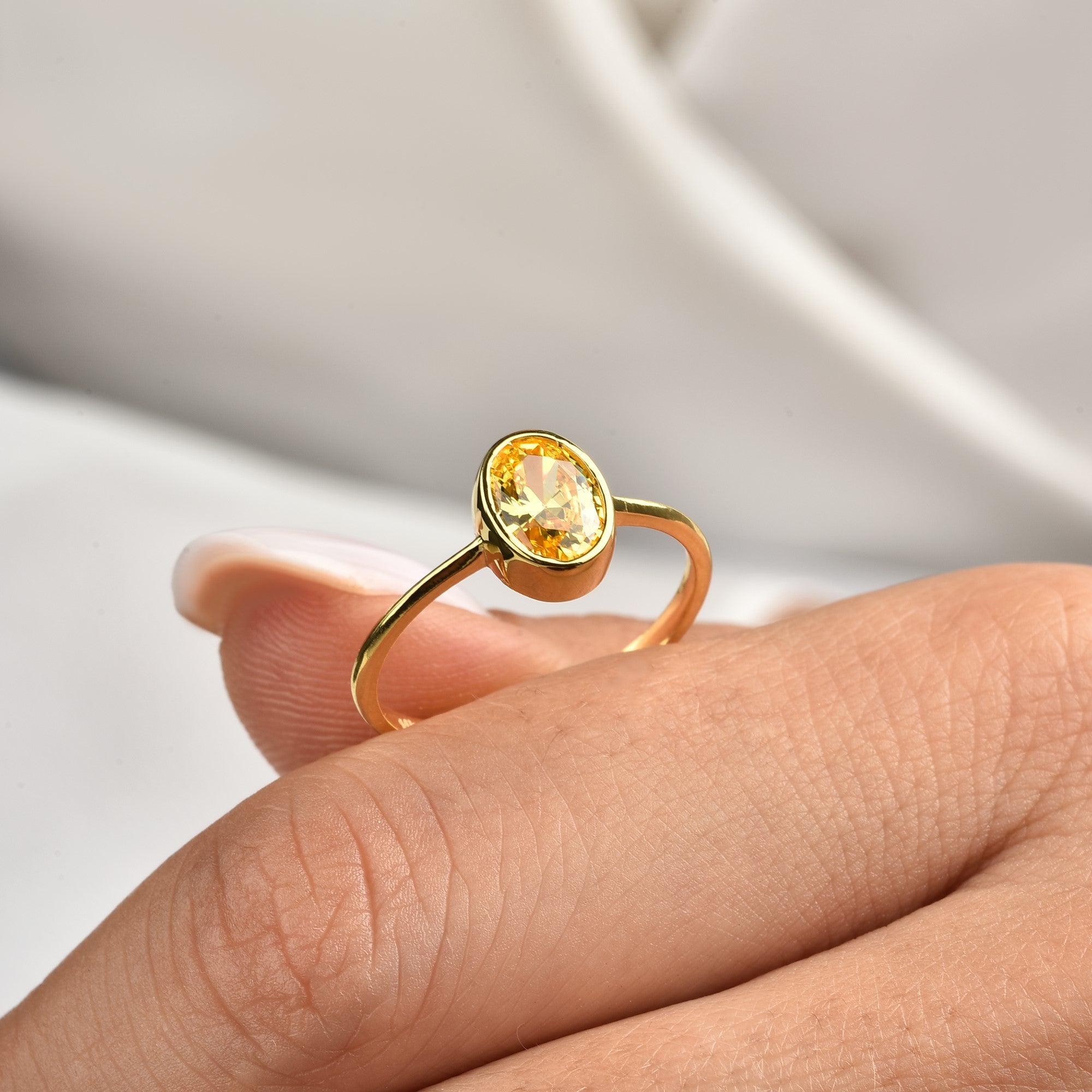 Oval Yellow Topaz Bezel Ring in 14K Solid Gold, Birthstone Jewelry Queen Jewelry Rings