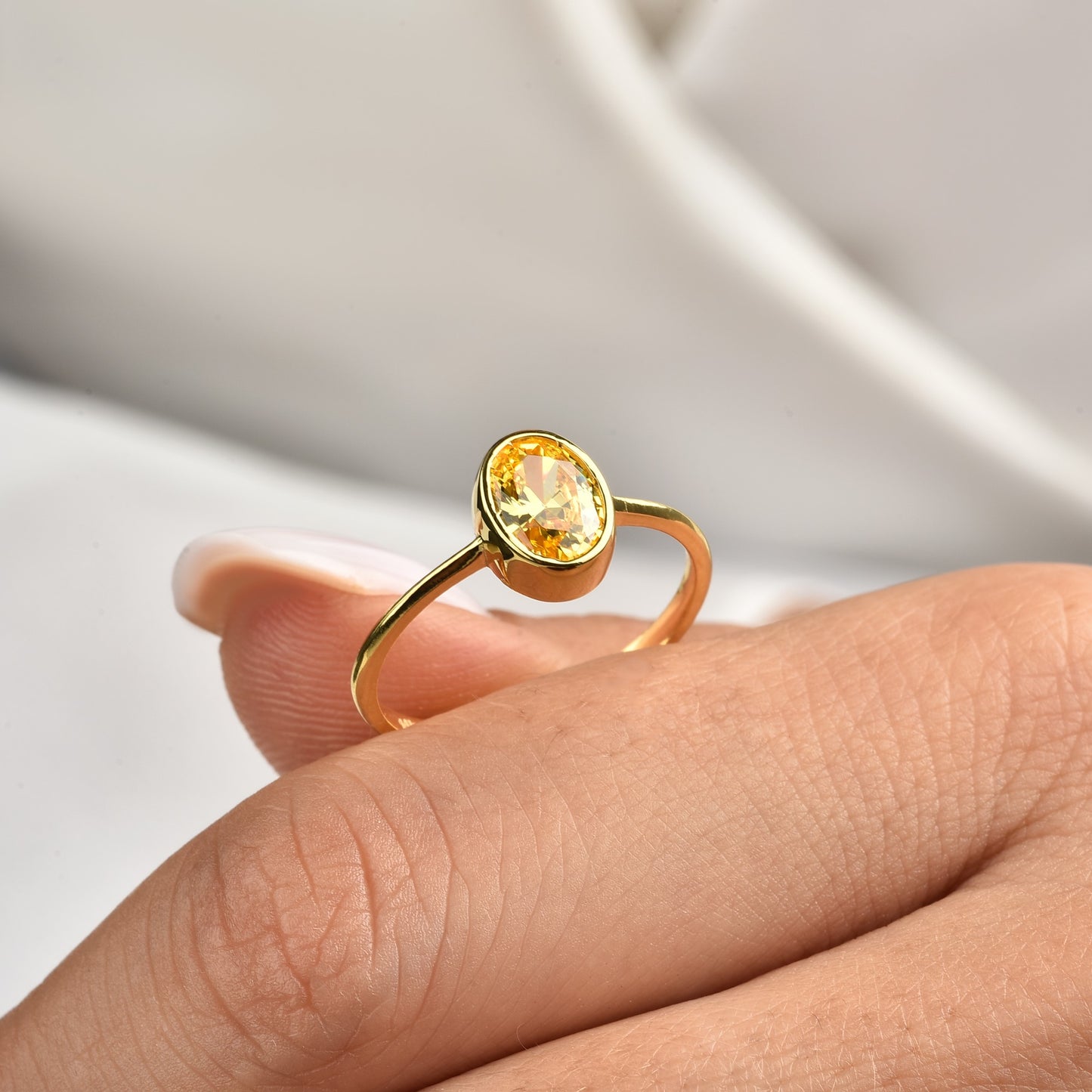 Oval Yellow Topaz Bezel Ring in 14K Solid Gold, Birthstone Jewelry Queen Jewelry Rings