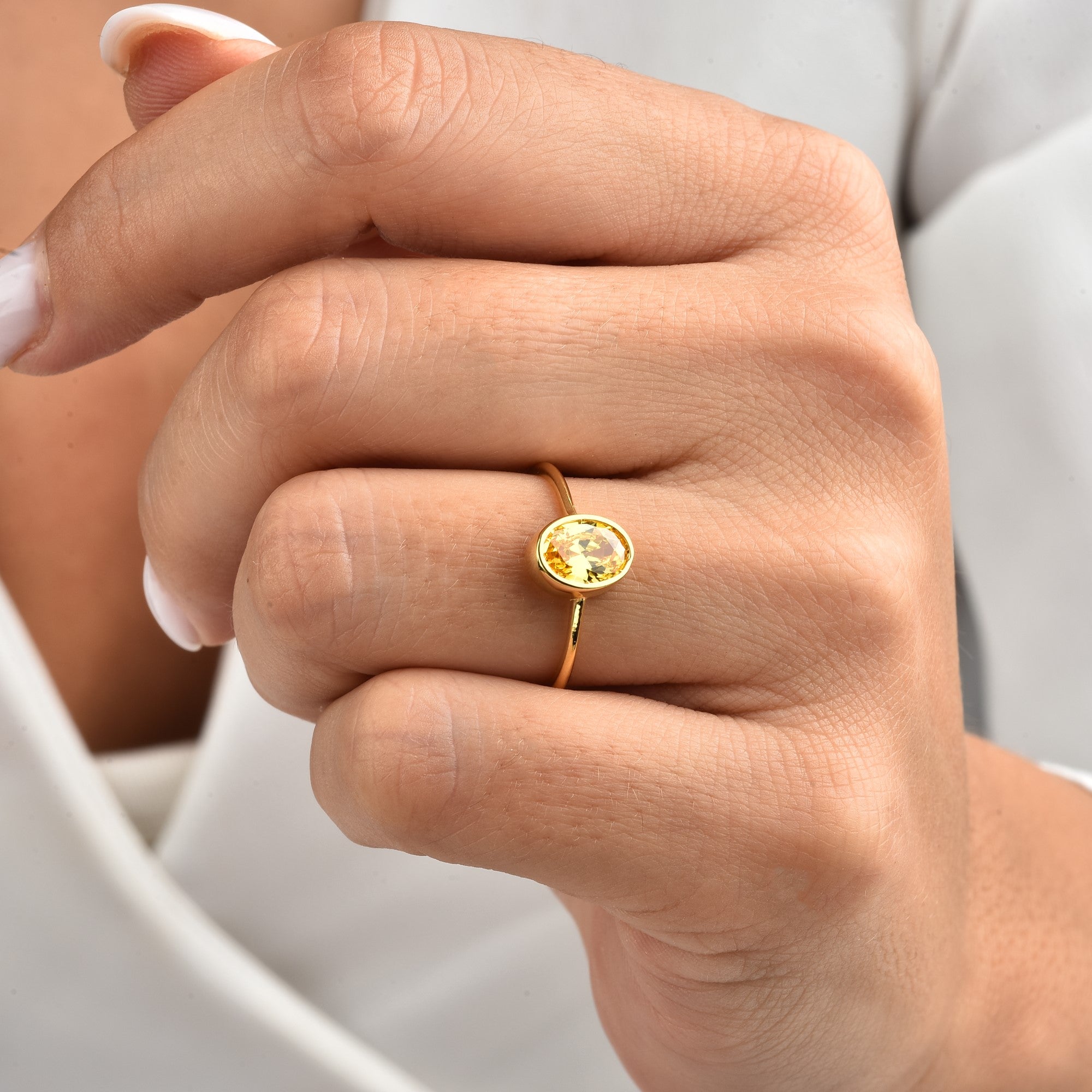 Oval Yellow Topaz Bezel Ring in 14K Solid Gold, Birthstone Jewelry Queen Jewelry Rings