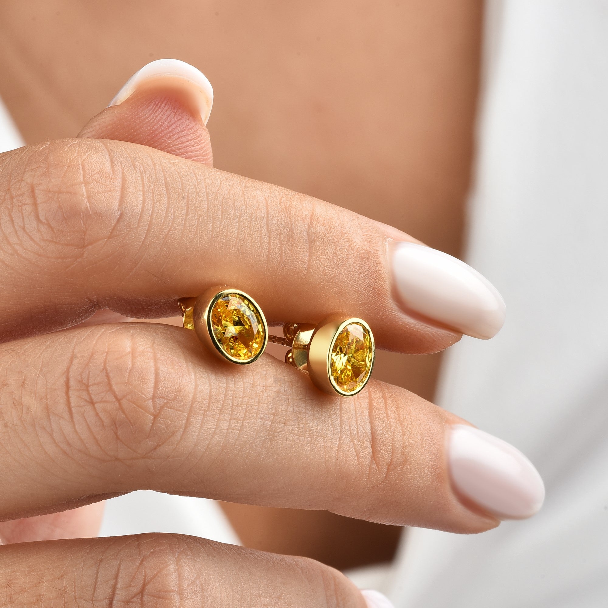 Oval Yellow Topaz Bezel Stud Earrings in 14K Solid Gold, Birthstone Jewelry Queen Jewelry Earrings