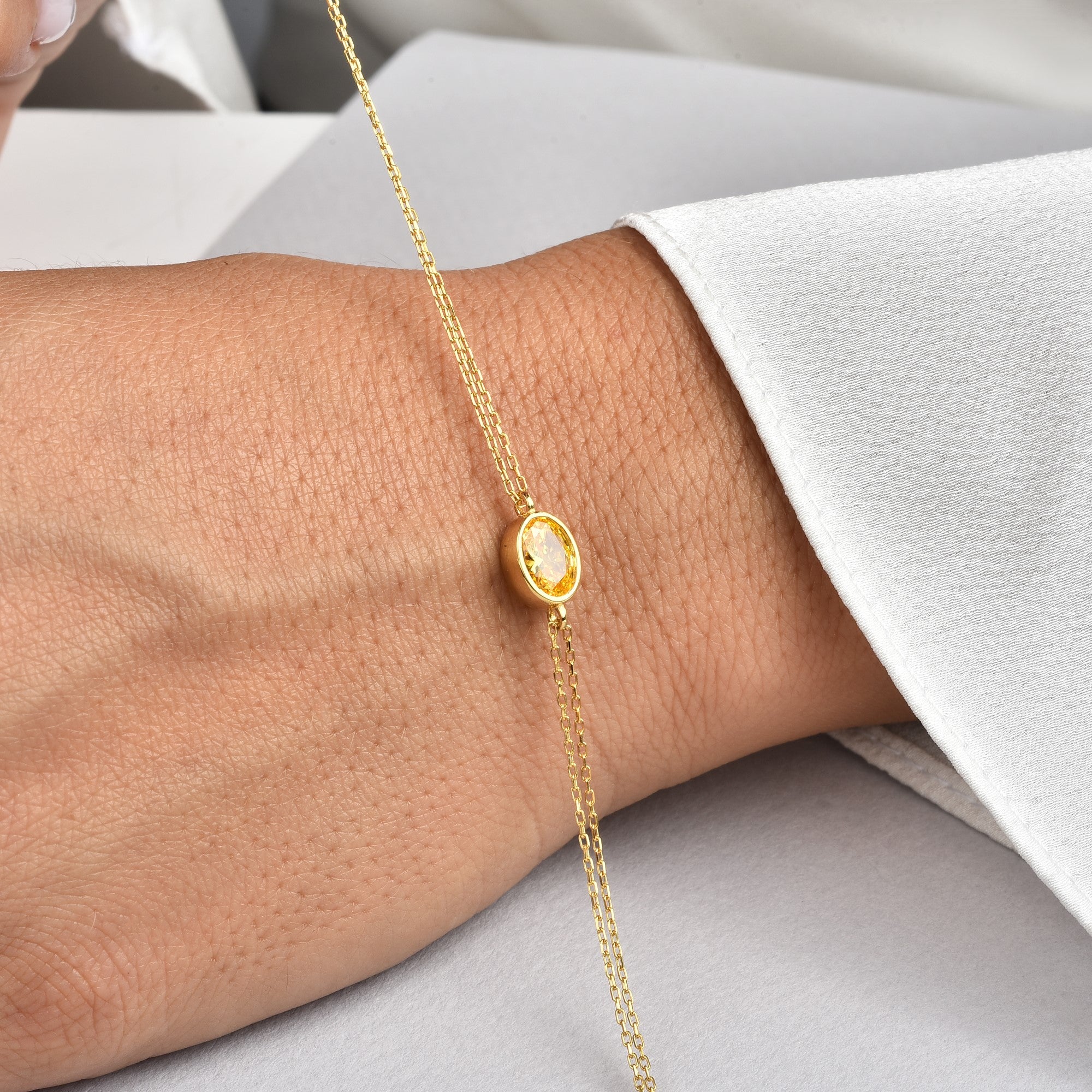 Oval Yellow Topaz Bezel Bracelet in 14K Solid Gold, Birthstone Jewelry Queen Jewelry Bracelet