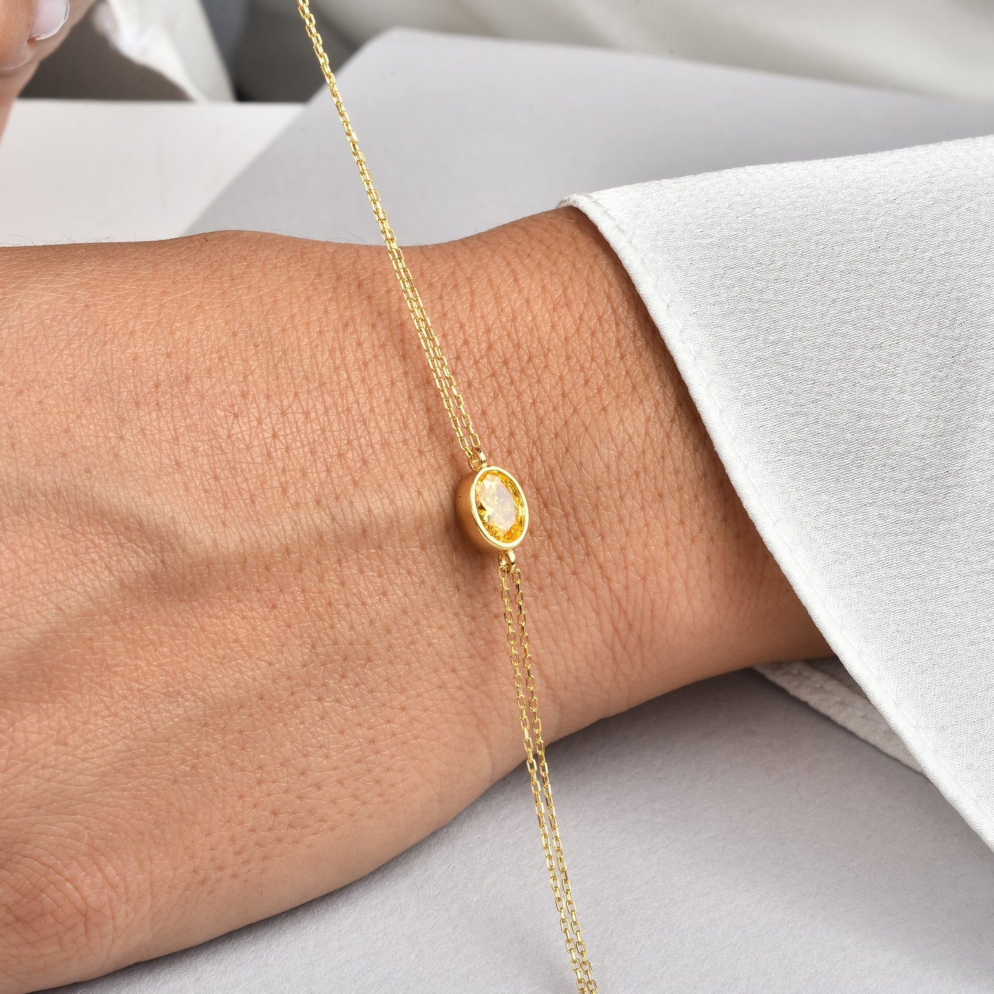 Oval Yellow Topaz Bezel Bracelet in 14K Solid Gold, Birthstone Jewelry Queen Jewelry Bracelet