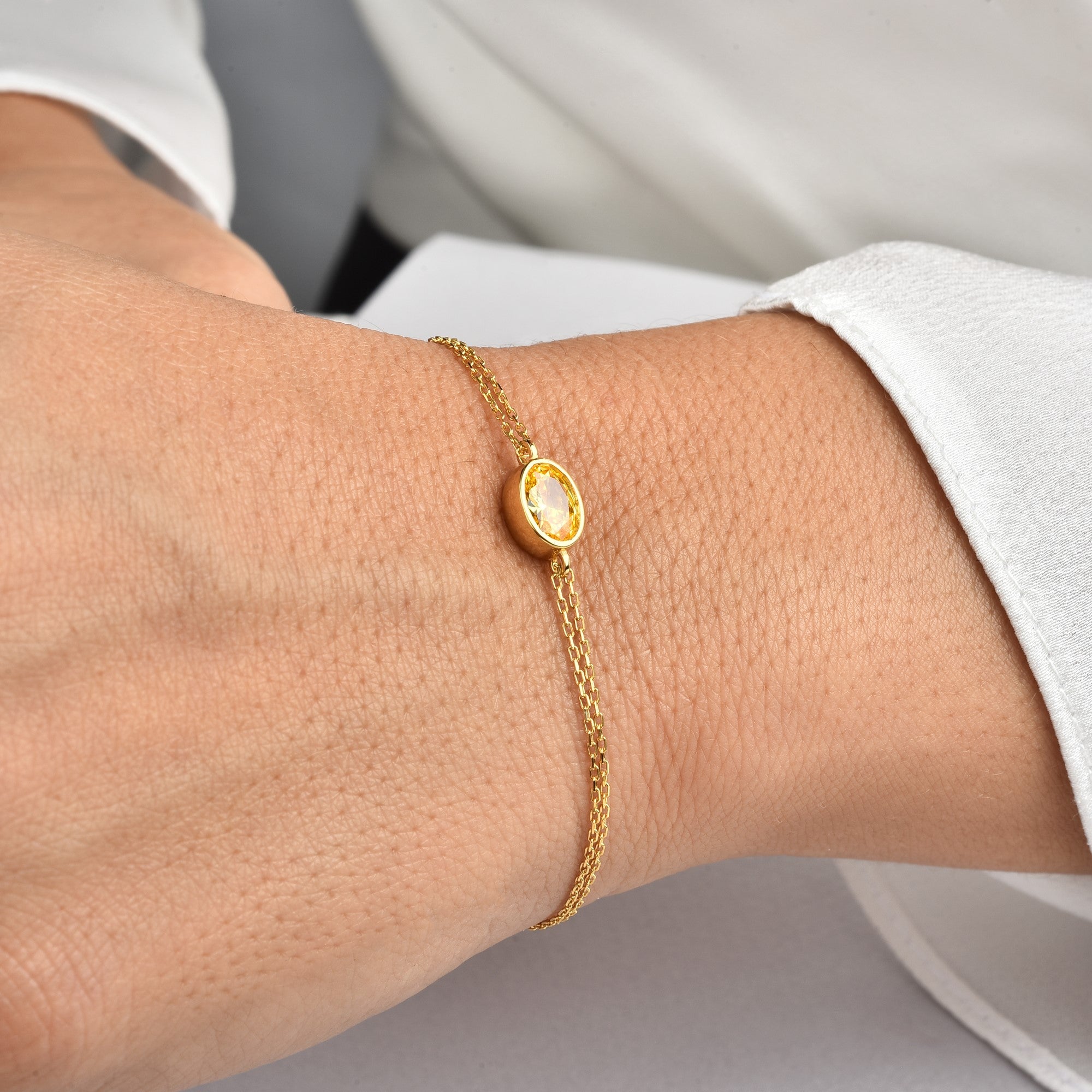 Oval Yellow Topaz Bezel Bracelet in 14K Solid Gold, Birthstone Jewelry Queen Jewelry Bracelet