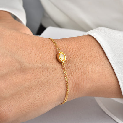 Oval Yellow Topaz Bezel Bracelet in 14K Solid Gold, Birthstone Jewelry Queen Jewelry Bracelet