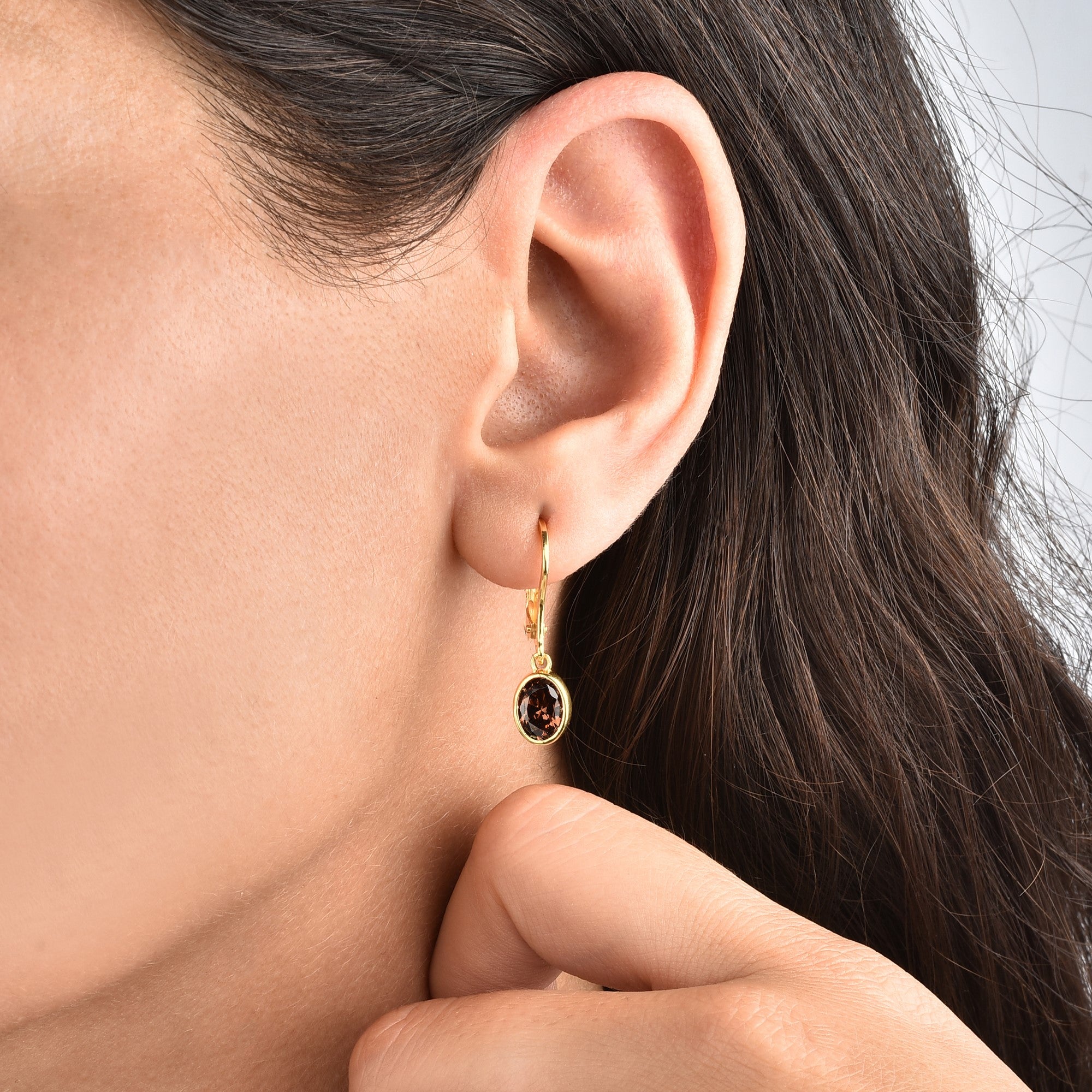 Oval Smoky Quartz Bezel Dangle Earrings in 14K Solid Gold, Birthstone Jewelry Queen Jewelry Earrings