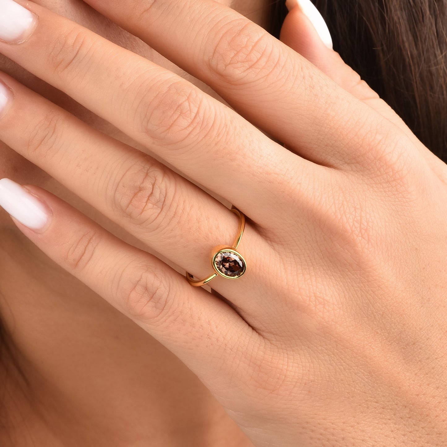 Oval Smoky Quartz  Bezel Ring in 14K Solid Gold, Birthstone Jewelry Queen Jewelry Rings