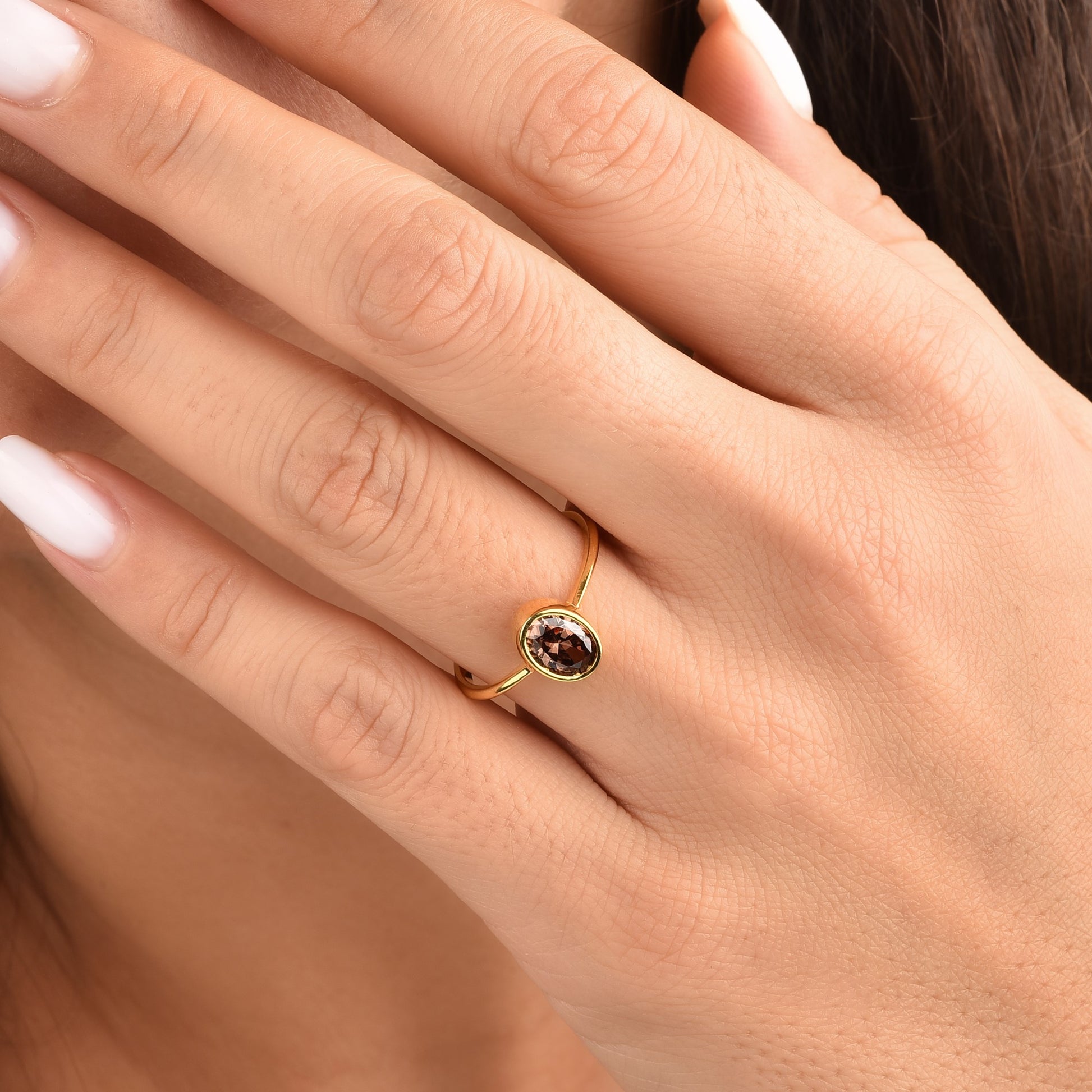 Oval Smoky Quartz  Bezel Ring in 14K Solid Gold, Birthstone Jewelry Queen Jewelry Rings