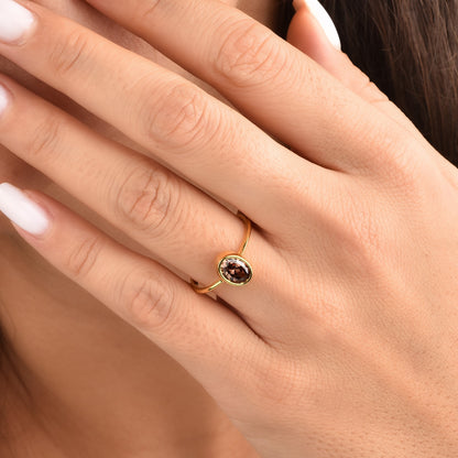 Oval Smoky Quartz  Bezel Ring in 14K Solid Gold, Birthstone Jewelry Queen Jewelry Rings